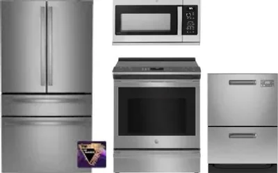 4 Piece Package Includes Refrigerator, Range, Microwave And Dishwasher